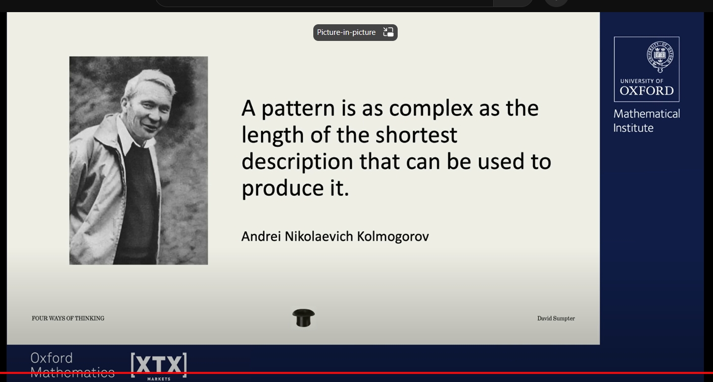 A pattern is as complex as the length of the shortest description that can be used to produce it.